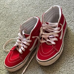 Vans Red and White High-Top Sneakers